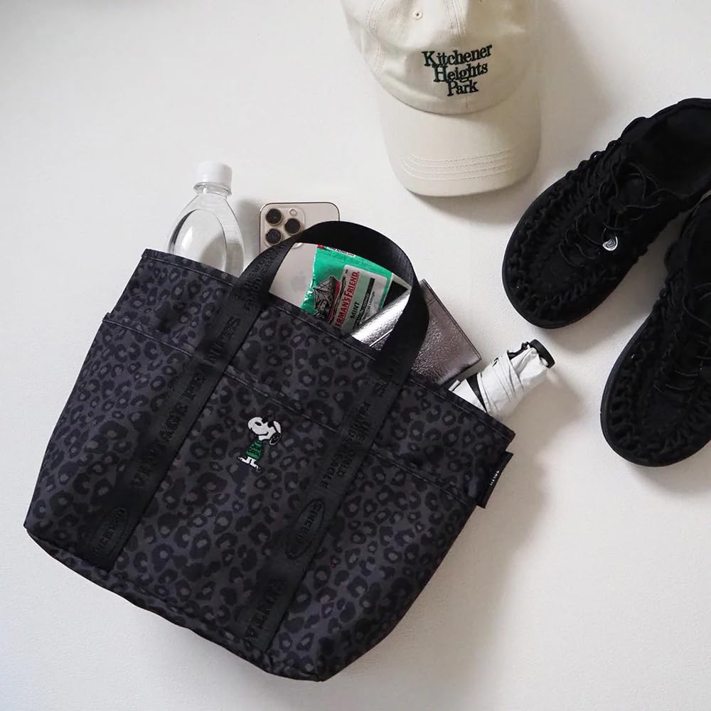 PEANUTS Snoopy Tote Bag [Tote Size M] Daily Travel Bag, Freestanding, Jacquard Weave, SOLEIL, Unisex, Adult, Leopard Print