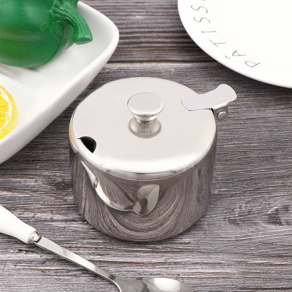 7.5cm Steel Stainless Durable Sugar Container with A Spoon with Lid Storage Jar Seasoning Pot Salt Pot Sauce Cans