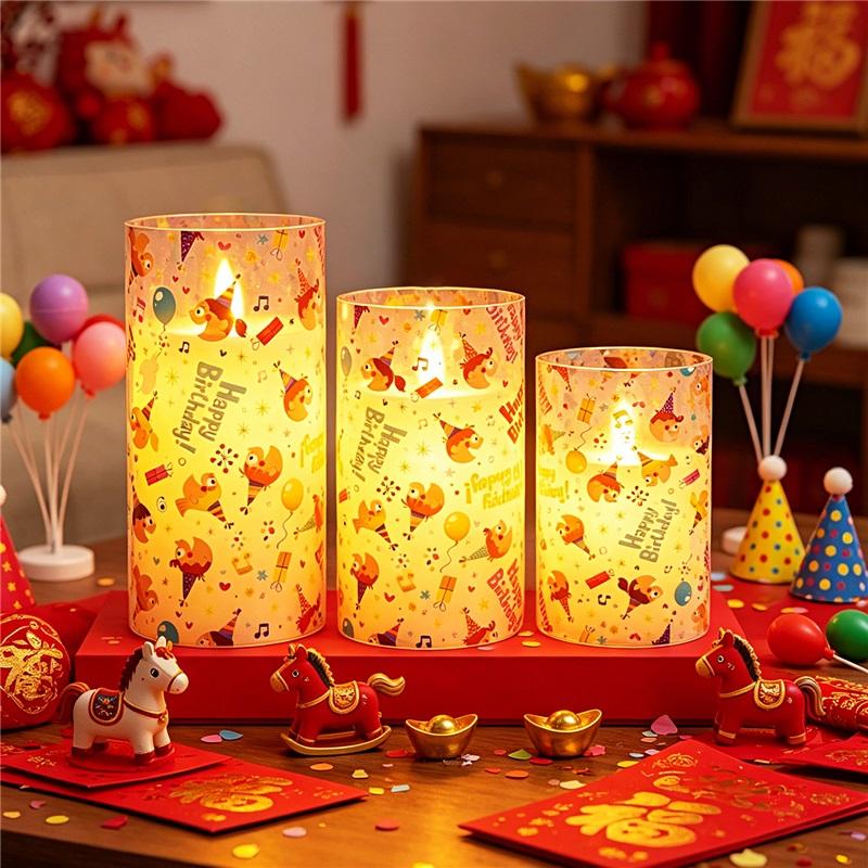 Print new HAPPY replaceable pattern luminous ornament candle 7.5 electronic candle