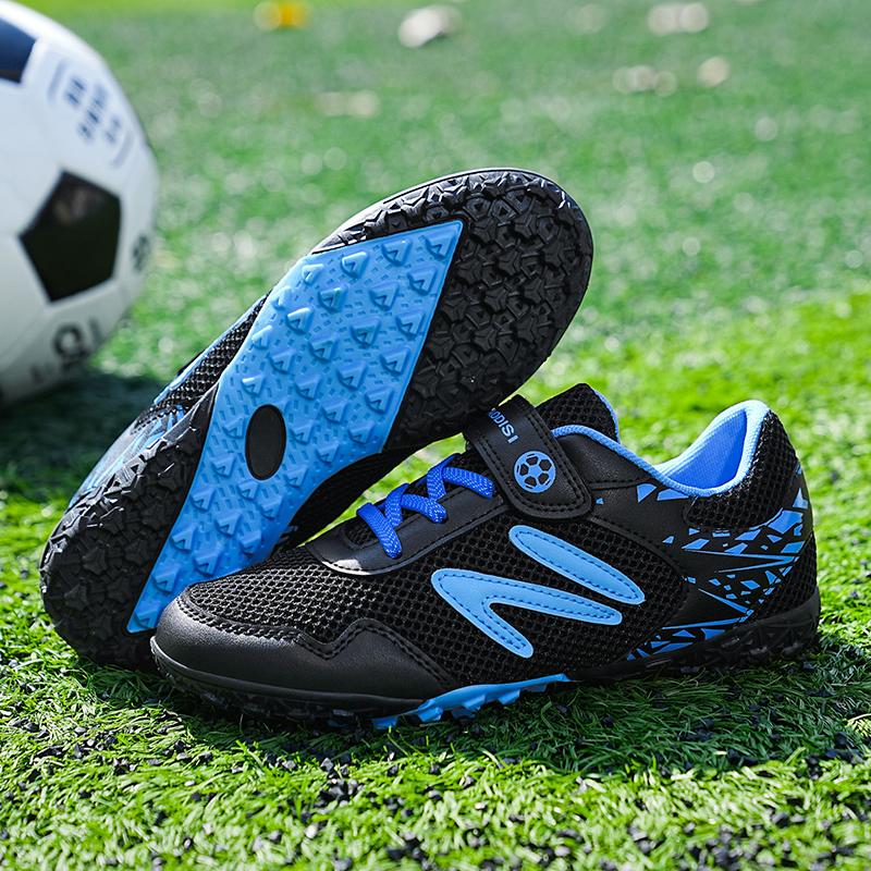 Summer Mesh Children's Soccer Shoes Lightweight Breathable Turf Football Shoes Boys Girls Outdoor Black Non-slip Kids Sneakers