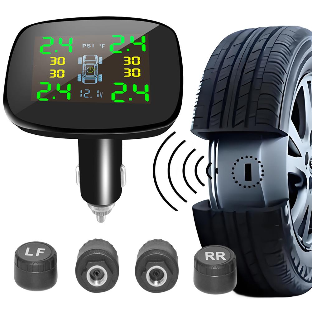 Tire Pressure Monitoring System Cigarette Lighter Tyre Temperature Monitor Wireless TPMS for Car Sedan SUV