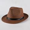 Curled brim top hat middle-aged men sunscreen breathable travel vacation visor straw hat literary and retro