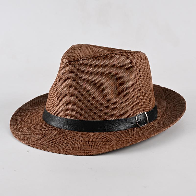 Curled brim top hat middle-aged men sunscreen breathable travel vacation visor straw hat literary and retro