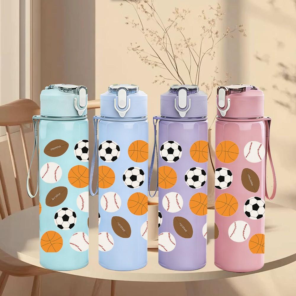 1PC Multi Sport Ball Soccer Tennis Pattern 750ml Color Plastic Sports Water Bottle Leakproof Flip Straw Lid Suitable for Sports Office Home Use