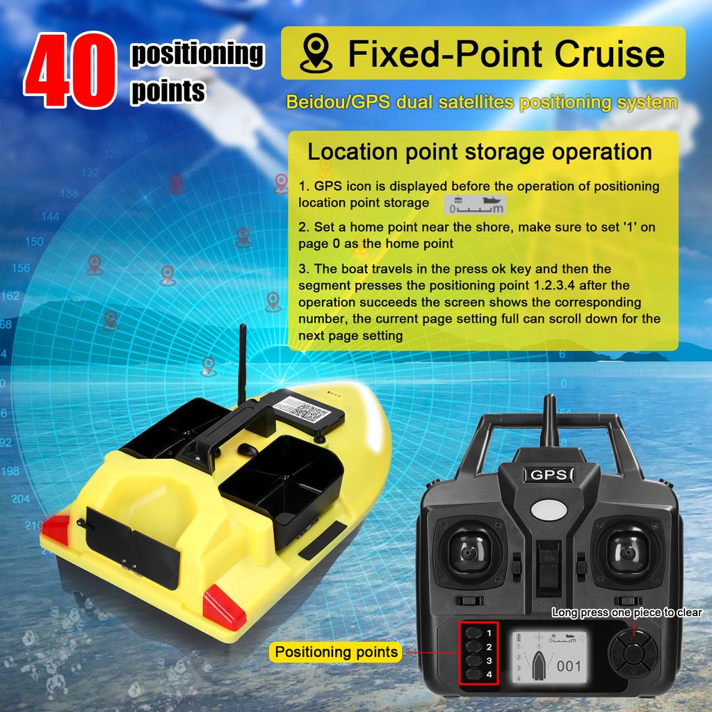 2026 V020 Barca da Esca Intelligente GPS per la Pesca Barca da Esca con Telecomando 500m Motore Doppio Sonar per Pesci Supporto Crociera Automatica/Ritorno/Correzione Rotta