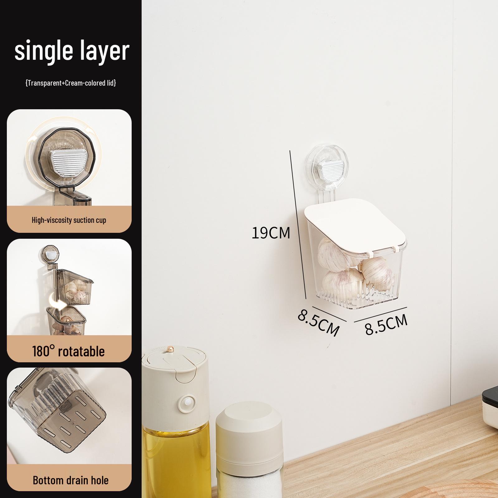 

Multifunctional Wall-Mounted Kitchen Storage Box with Lid - Punch-Free Transparent Suction Cup Rack for Vegetables