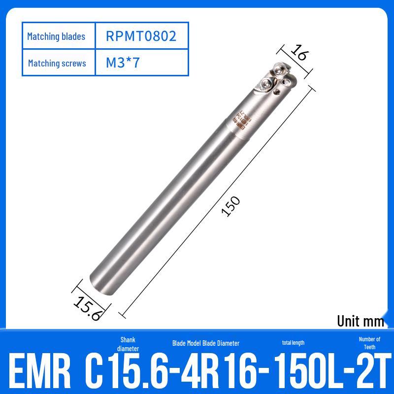 Shockproof EMR CNC Milling Cutter Holder - Round Nose, Bull Nose & Flat Machining Extensions (R4, R5, R6)