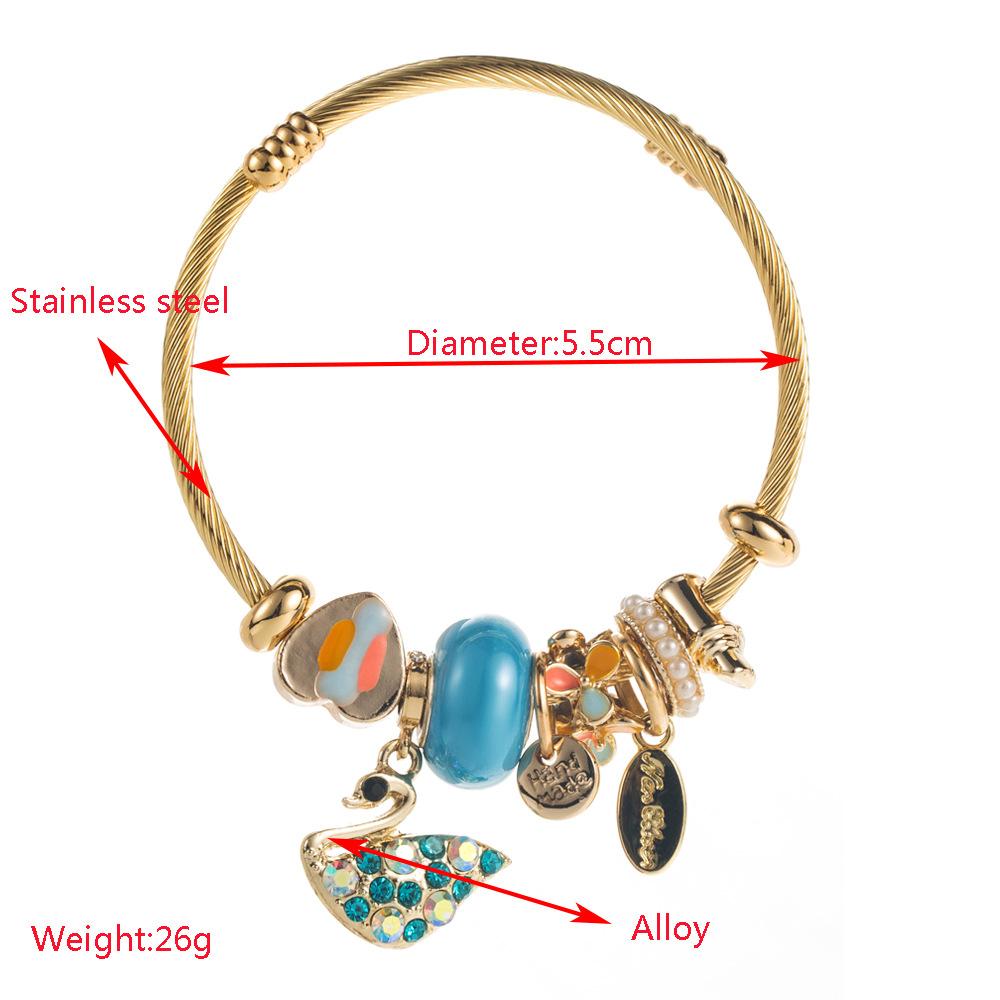 Gold Alloy Inlaid Swan Pendant Bracelet Fashionable Personality Versatile Adjustable Bangle for Women