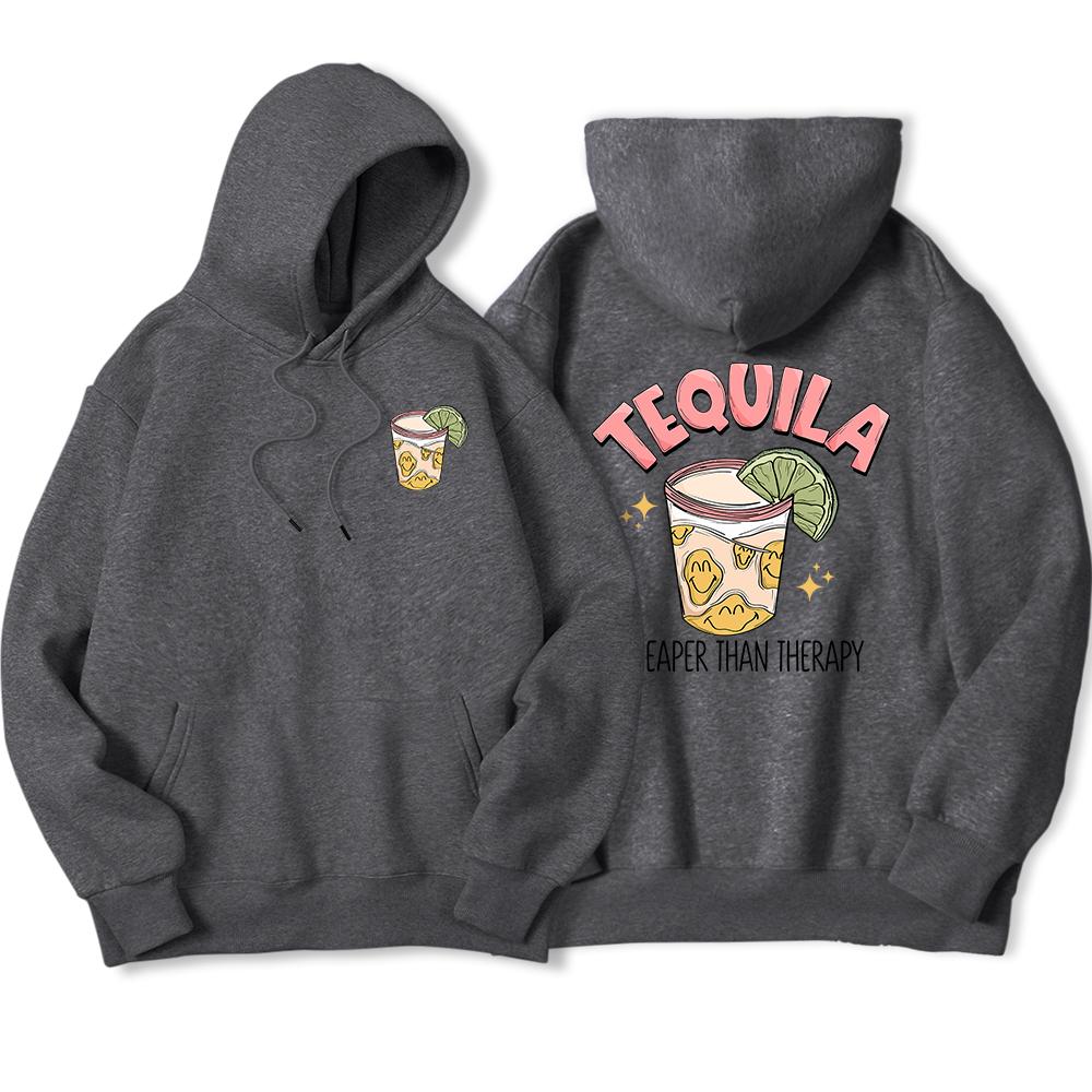 Tequila Cheaper Than Therapy Bedruckter Kapuzenpullover für Herren, modisches, lockeres Sweatshirt aus lässigem Fleece, weiche Kapuze, warme Übergröße