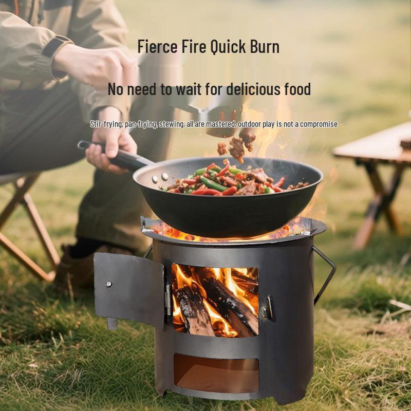 Heavy-Duty Portable Firewood Stove for Outdoor Camping and Tea Brewing