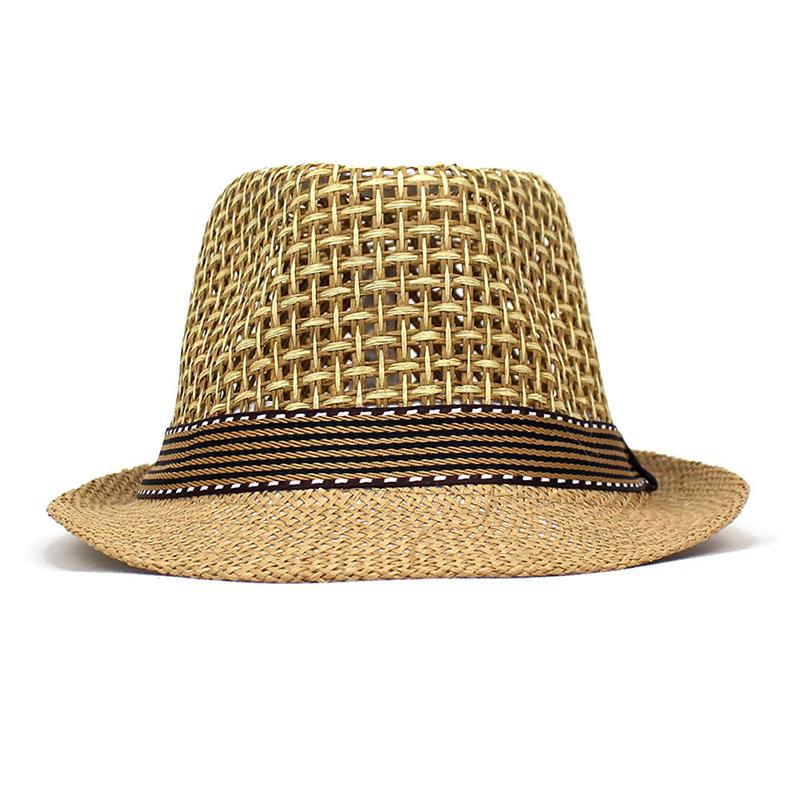 Britische Männer Strandsonnenhüte Sommer Cowboy Fedora Retro Jazzhut Atmungsaktive Strohhüte Outdoor Panama Mann Gentleman Urlaubs-Sonnenhut