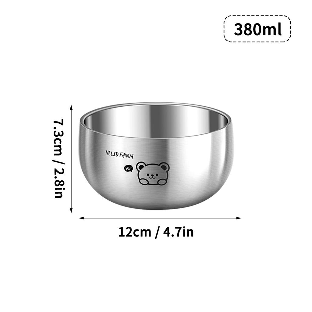 WORTHBUY 380/500ML 316 Stainless Steel Bowl Double-layer Children Rice Bowl Cute Tableware Kindergarten Anti Scalding Soup Bowl