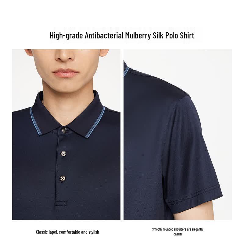 K-Boxing Men's Anti-bacterial Machine Washable Mulberry Silk Polo Shirt