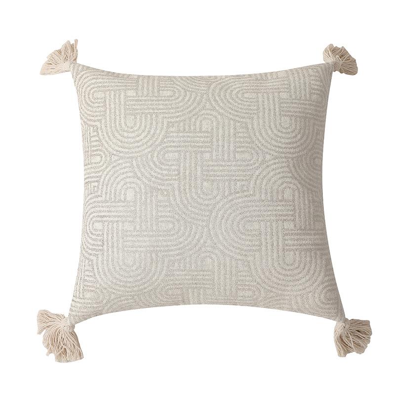 Polyester-cotton Yarn-dyed Jacquard Tassel Geometric Simple Throw Pillow Bedside Sofa Cushion Waist
