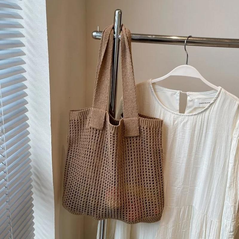 Women Shoulder Bags Large Capacity Crochet Tote Bag Fashion New Knitting Handbags Female Hollow Woven Shopping Bag