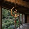 Wiccan Room Accessories Witch Moon Wind Chime, Gothic Crescent with Black Cat Hanging Bell, Garden Ornaments Mystical Decor for Porch Patio