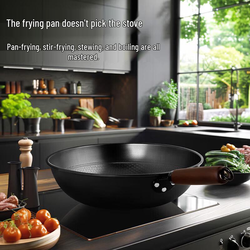 Chuidahuang 32cm Refined Iron Wok with Lid
