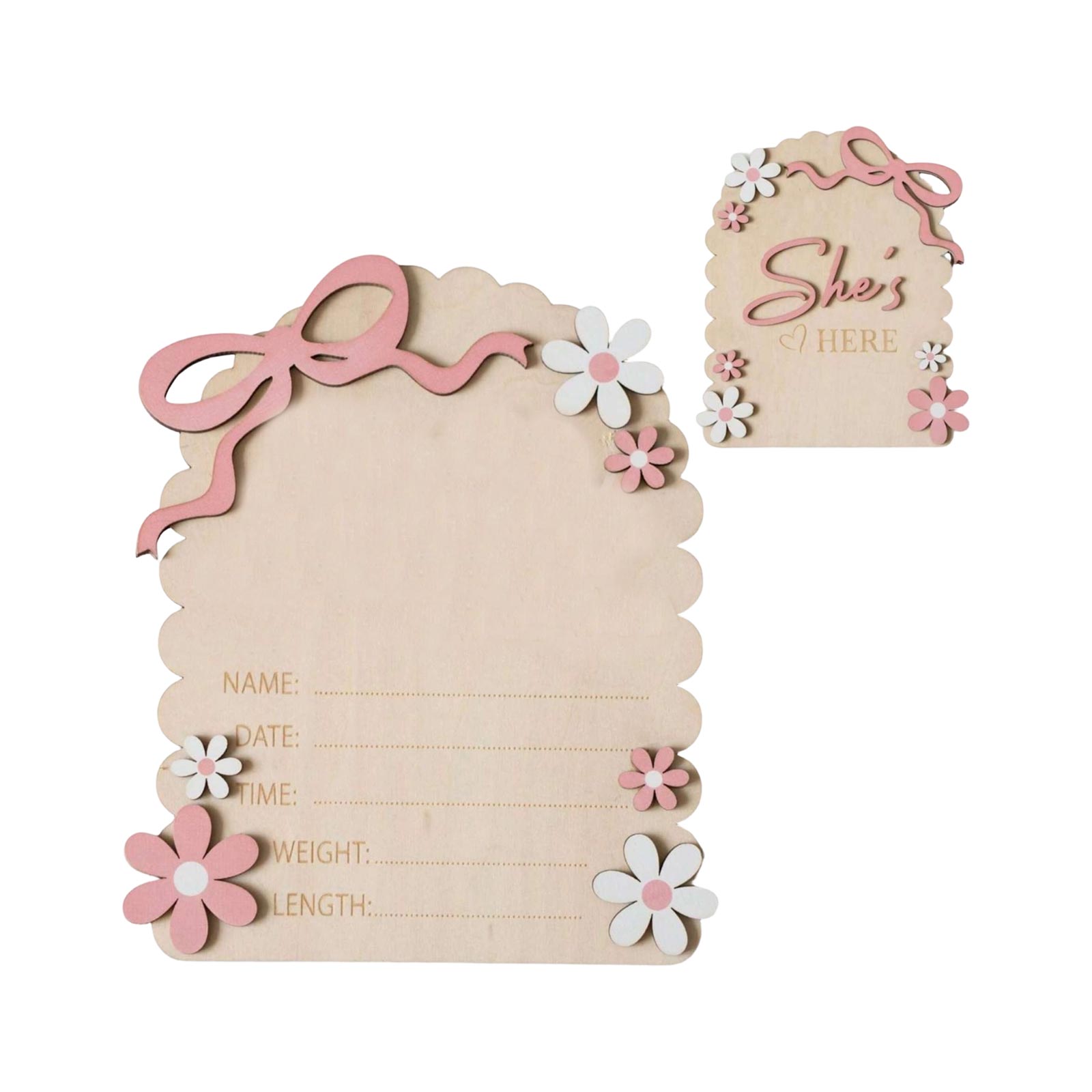 Newborn Wooden Sign Bow Baby Growth Souvenir