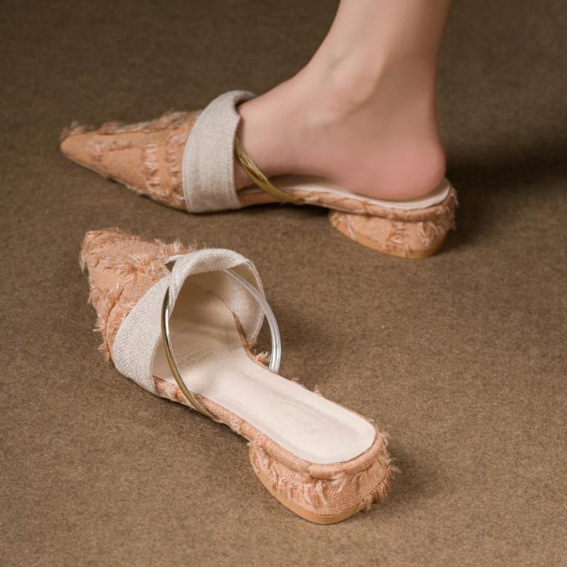 

Fashion Summer New Women Slippers Sexy Pointed Toe Heeled Shoes Fashion Mules Shoes Designer 2025 Woman Sandals Chunky Pumps Sandalias 42