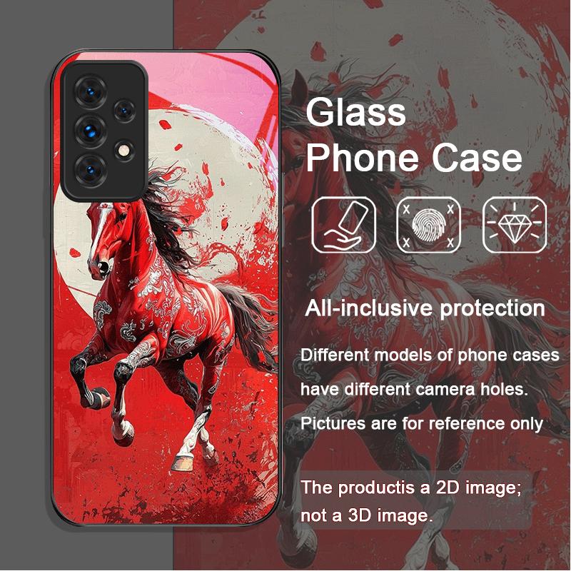 

Стильный чехол из закаленного стекла в китайском стиле с принтом красной лошади для Samsung Galaxy A56 A17 A55 A54 A53 A52 A36 A14 A31 A51 Galaxy A14 4G