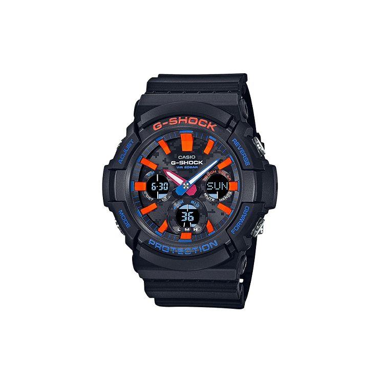 Casio City Camouflage Series Fashion Casual Trendy Camouflage Street Color Block Waterproof Solar Quartz Movement Resin Strap Watch GAS-100CT-1A Blue Orange Watch Dial