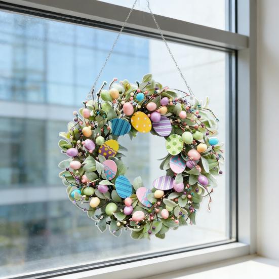 Ghirlanda di Pasqua 2D Coniglietto Acrilico Uova di Pasqua Ghirlanda Ornamento da Appendere Primaverile per Decorazione Porta Muro Finestra