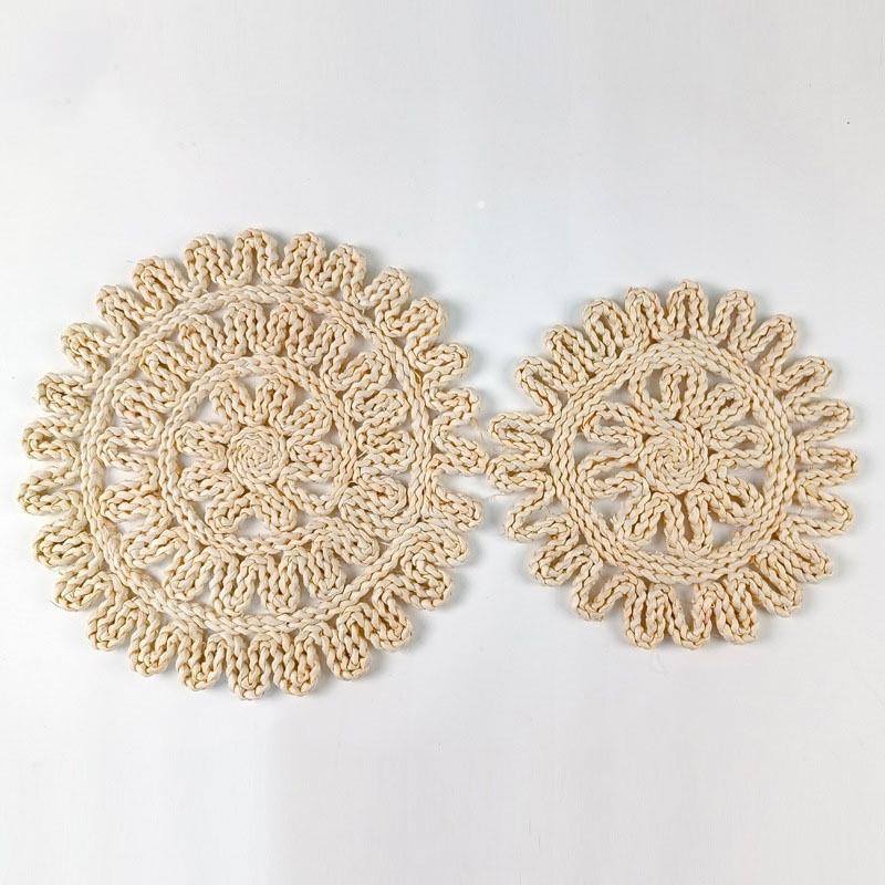 15" New Pastoral Style Grass Woven Flower Mats Hand Woven Corn Skin Meal Mats Home Thickened Insulation Pad Homestay Mat
