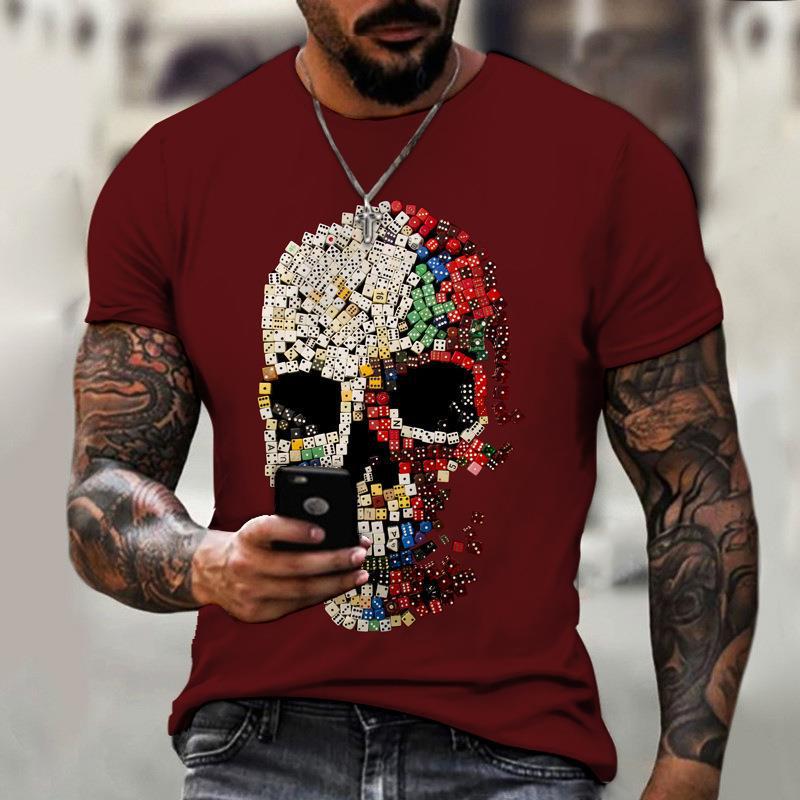 Summer Short Sleeved 3D Digital Printed Skull Loose and Comfortable Round Neck Short Sleeved Casual Shirt