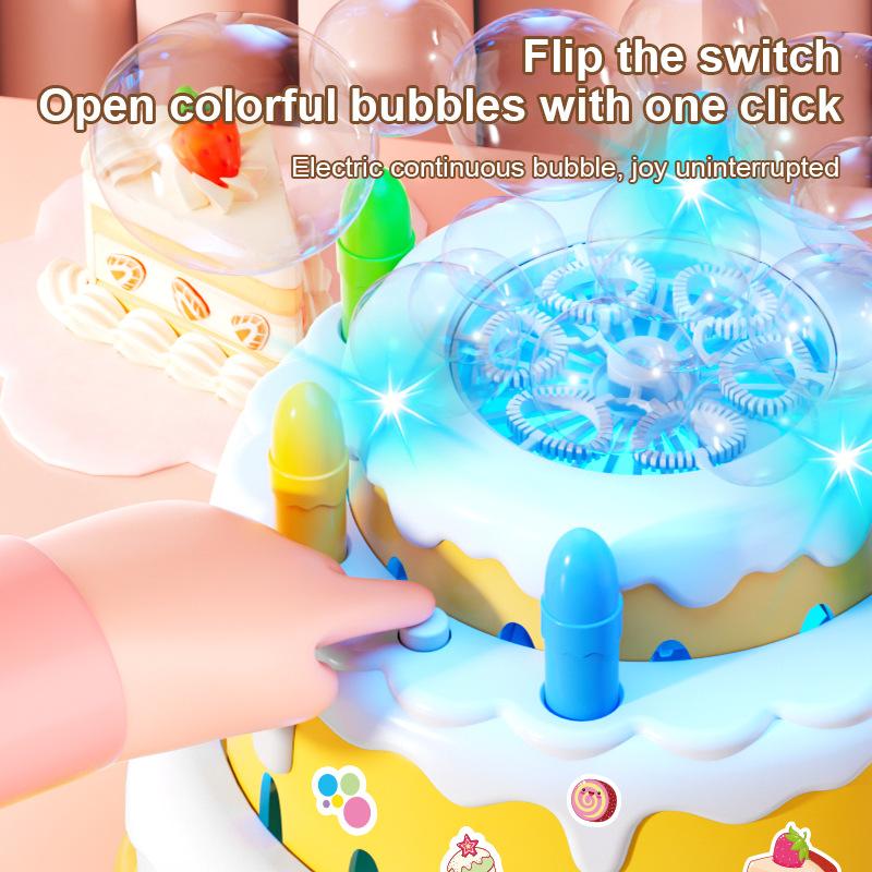 Geburtstagskuchen-Blasenmaschine für Kinder Kawaii Elektrisches Spielzeug Blinkende Musik Automatische Maschine Blasen Kinder Mädchen Schöne Geschenke 6-12J
