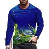 New Ocean Scenery Print Summer Men's Round Neck T-shirt Casual Long Sleeve Oversized T Shirt Fashion Pullover Trend Men Clothing