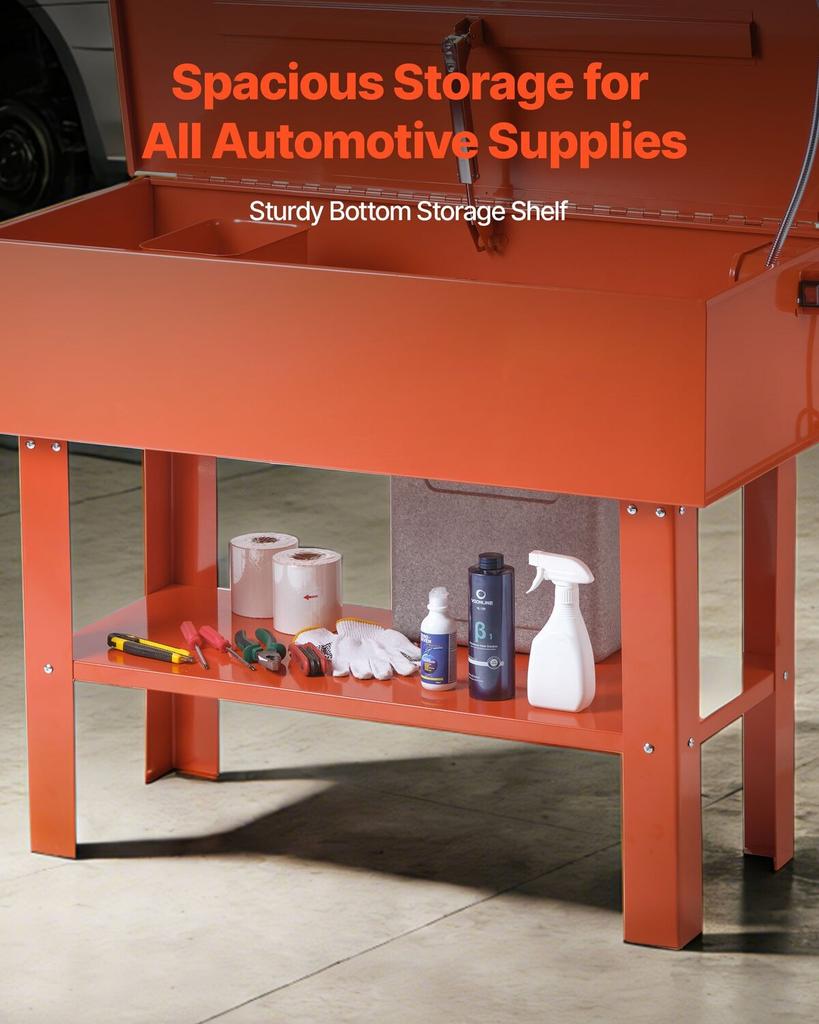 Parts Washer 151L Tank, 65L Solvent Capacity, 3L Per Minute Max Pump Output, Heavy Duty Steel Cabinet Electric Pump Automotive Parts Washer Cleaner