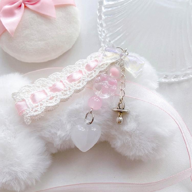 Trendy Lace Ribbon Key Rings Pendant Heart Pendant Key Chains Beaded Accessories