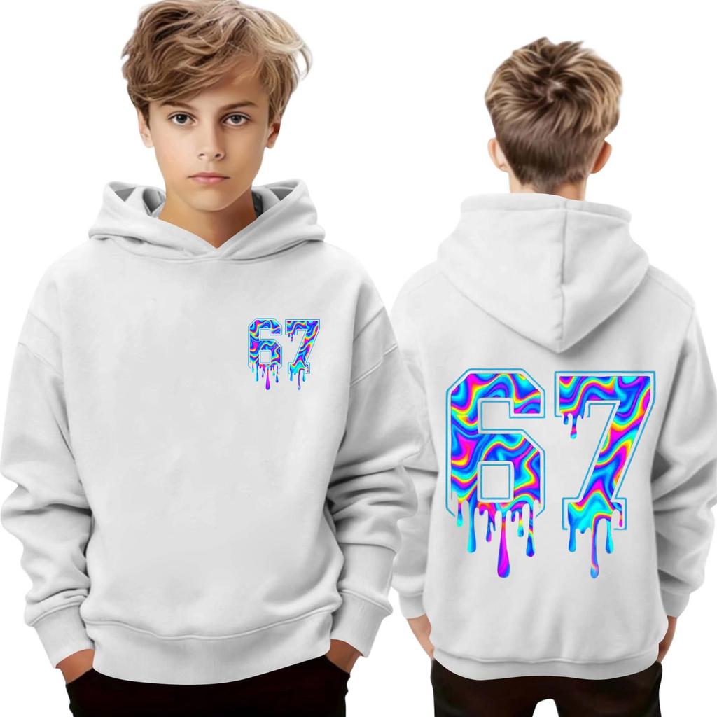 Kinder Langarm Lockerer Pullover Buchstabenaufdruck Kordelzug Kapuzen-Sweatshirt
