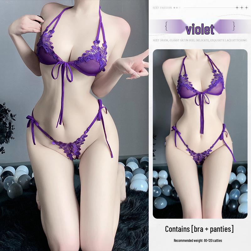 Dreamy Nights: Erotic Lace Lingerie Set - Women’s Sexy Small Chest Open Crotch Sleepwear