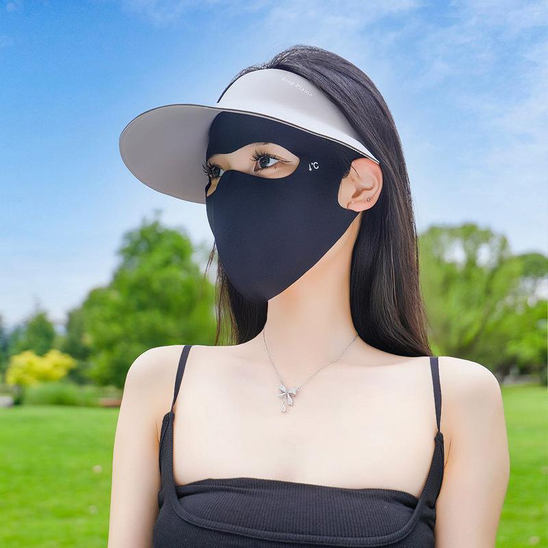 1 pièce Masque Hydratant en Soie Glacée Couvrant le Visage Entier Protection UV Voile Solaire Boucles d'Oreilles Réglables Réutilisable Respirant pour Femmes Été Extérieur