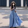 Holiday Style Temperament Blue Vest Dress Women's Summer New Design Feeling Waist Thin A-word Skirt