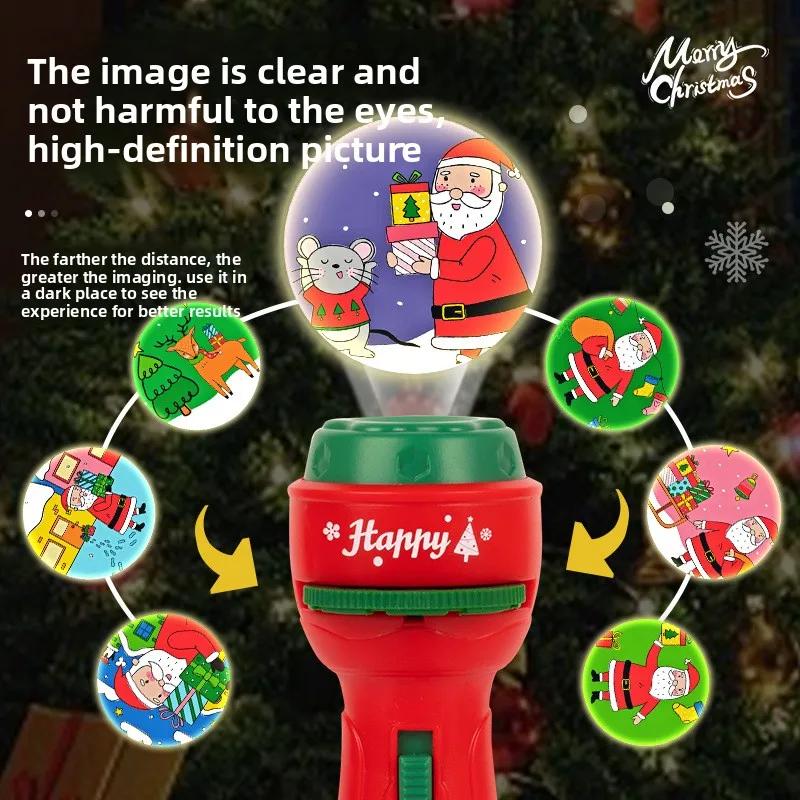 Christmas Cartoon Projection Flashlight  Creative Children Flashlight Toy Projector Baby Toys Bedtime Story Book Toy for Kids