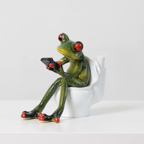 Garden Frog Statue Waiter Flower Bouquet Toilet Frog Figurine Sculpture Indoor Outdoor Home Office Desktop Decoration Ornament