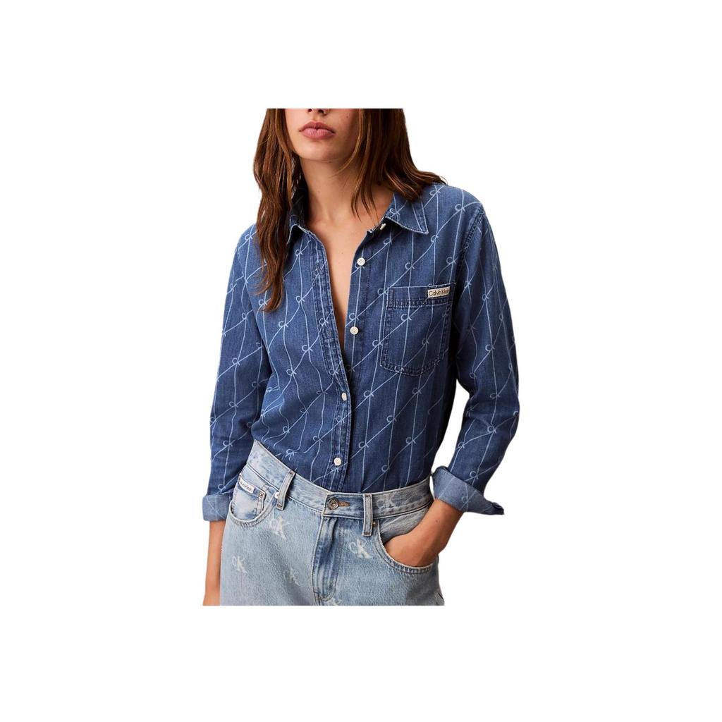 Calvin Klein Casual Comfortable Denim Letter Pointed Collar Long Sleeve Shirt Women shirts 47B702G-U5H
