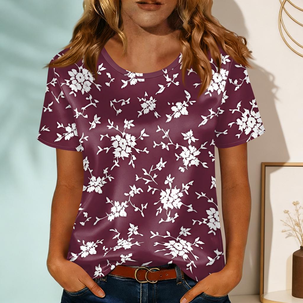 Women's Fashionable Casual Round-neck Printed Short-sleeved T-shirt Top