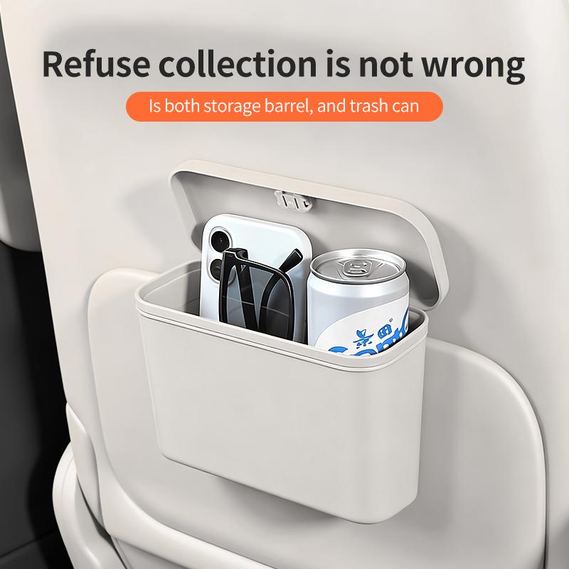 New Multifunctional Car Trash Can with Lid Button Hanging Storage Bin for Wet and Dry Use Car Interior Accessories Organizer Box