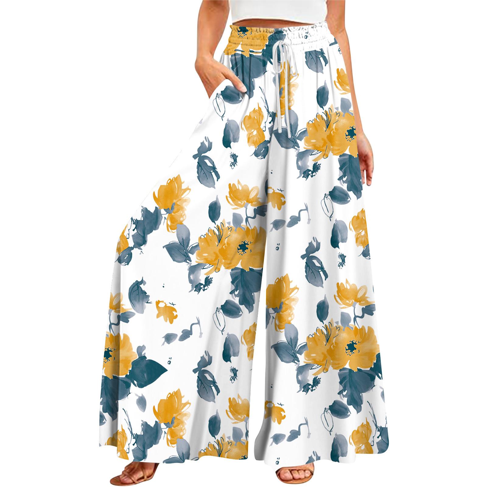 

Women s Summer Wide Leg Pants High Waisted Flowing Pockets Fashion Casual Casual Bohemian Printed Beach Pants XXXXXL помаранчевий