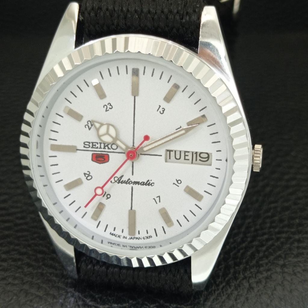 REFURBISHED VINTAGE SEIKO 5 AUTOMATIC 6309A JAPAN MENS WHITE WATCH a442832-1