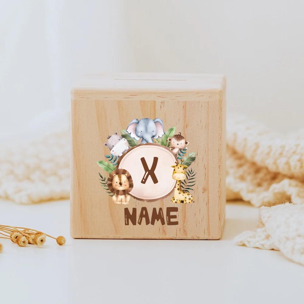 Personalized Money Box Baby Birth Gift Children Wooden Money Box with Name Customized Piggy Bank Baptism Gift