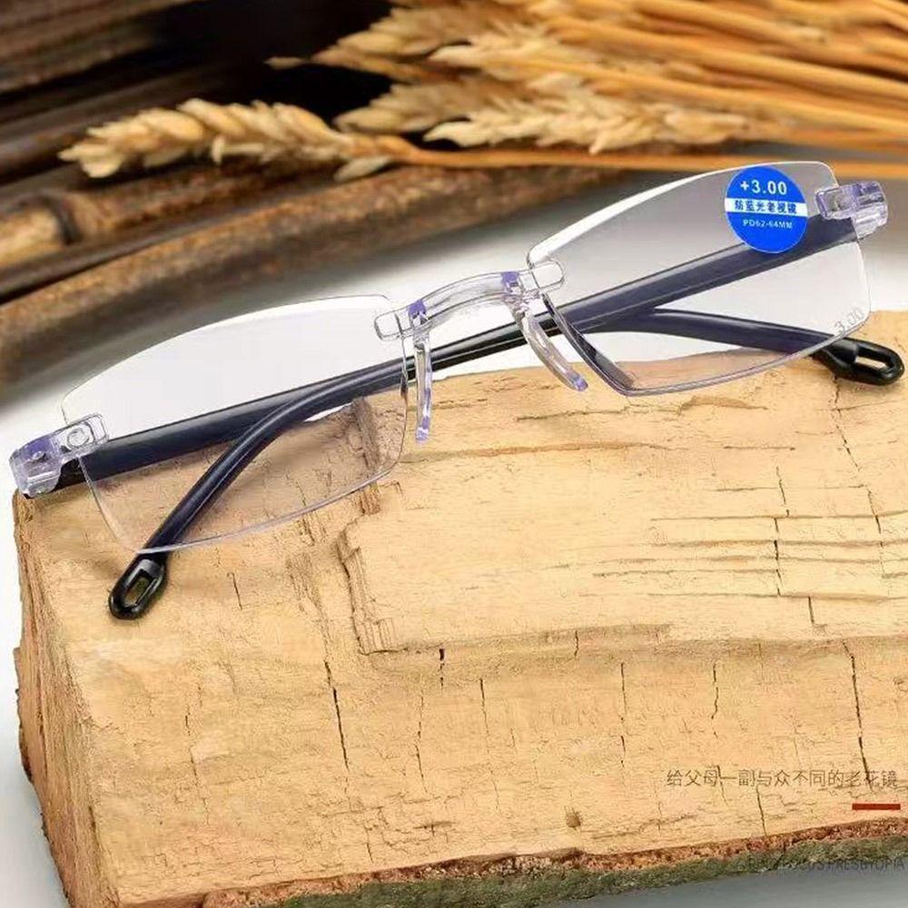 Frameless Anti-Blue Light Reading Glasses Blue Ray Blocking Eye Protection Hyperopia Glasses Diopter +1.0~+4.0 Ultralight