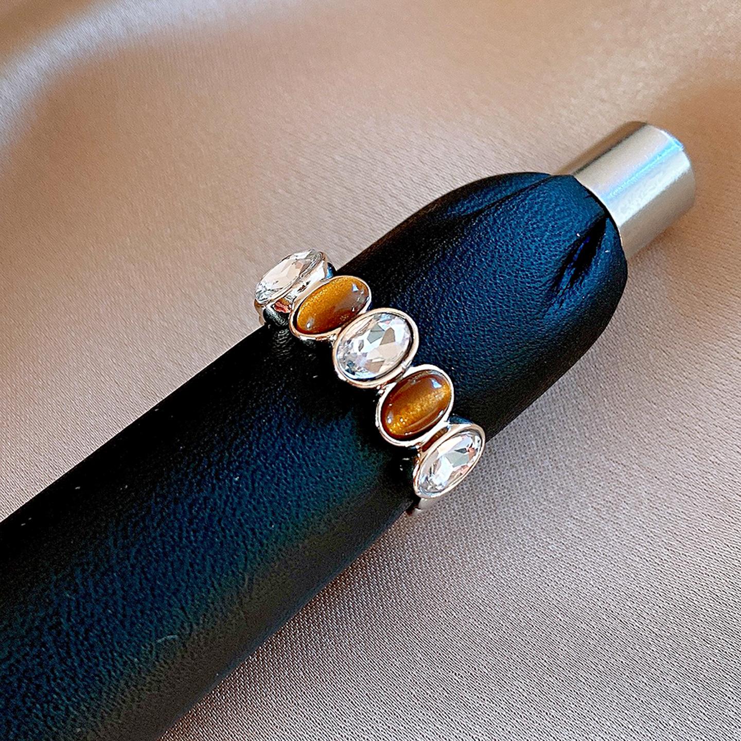 Maillard Vintage Zircon Flower Tiger s Eye Open Ring Index Finger Ring Personality Jewelry