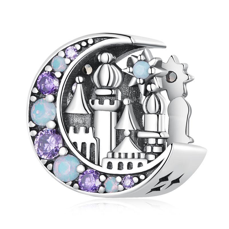 WOSTU 925 Sterling Silver Vintage Castle Beads Magic Mirror Pendant Red Crystal Heart Beads Fit Original Bracelet DIY Punk Gift