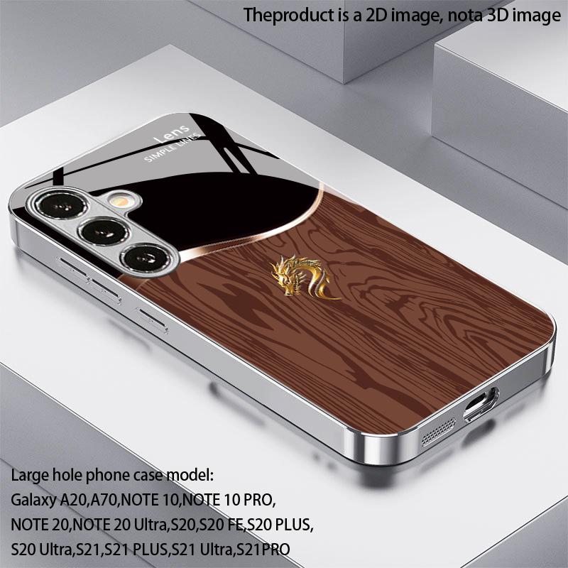 Wood Grain Golden Dragon Pattern 2D Phone Case for Samsung S26 S25 S24 S23 S22 S21 S20 A56 A36 A16 - Glass Protective Cover
