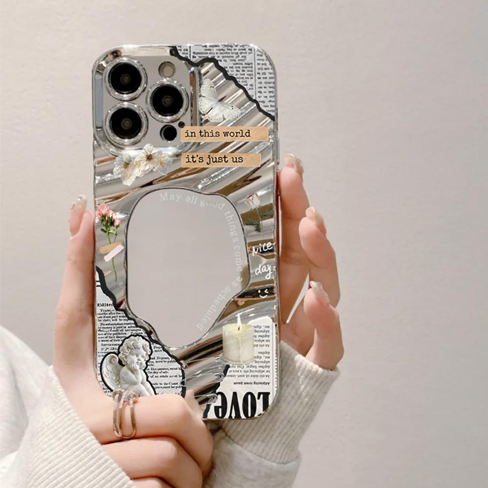 Mirror Phone Case for iPhone 16 11 13 14 for 16 Pro 12 13 15 16 Pro Max for Samsung A15 A16 A35 A55 Cute Cloud Flower Puppy Electroplated Phone Case