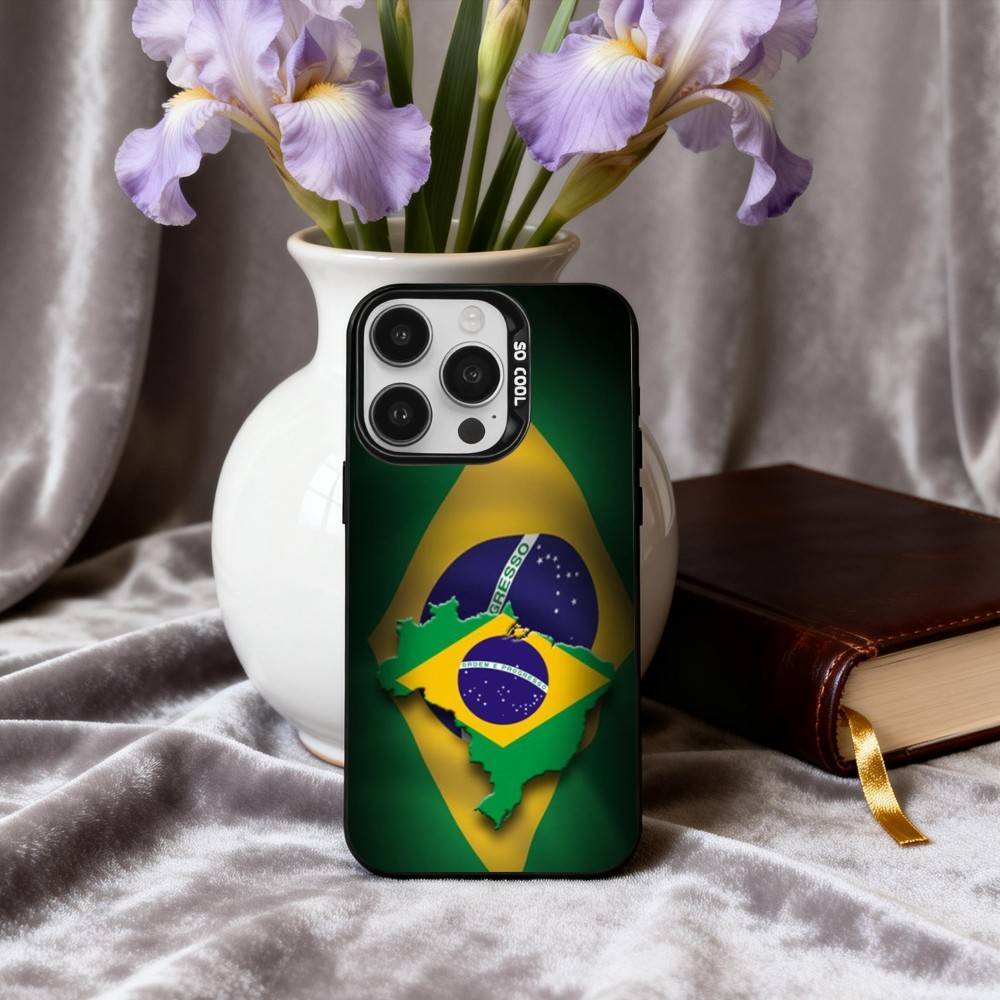 COOL B-Brazilian-N F-Flag-G ART Phone Case For iPhone17,16,15,14,13,12,11 Plus,Pro Max Black Candy silver phone case